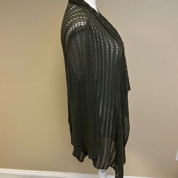 👠Coldwater Creek olive green open knit cardigan. Med - Picture 3 of 7